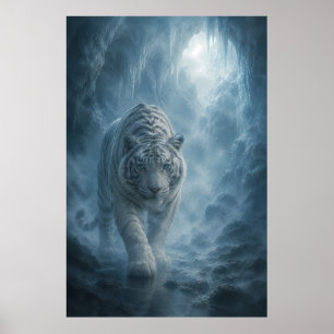 Majestätiger Weißer Tiger unter dem Vollmond Bla Poster