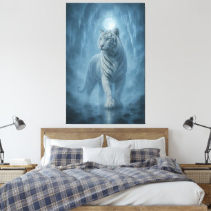 Majestätiger Weißer Tiger unter Mondlicht Blaue Leinwanddruck