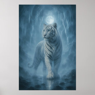 Majestätiger Weißer Tiger unter Mondlicht Blaue Poster