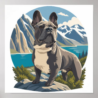 Majestätiges Französisches Bulldoggen-Bergsee-Aben Poster