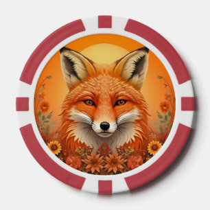 Majestätiges Fuchsporträt umgeben von Herbstblumen Pokerchips