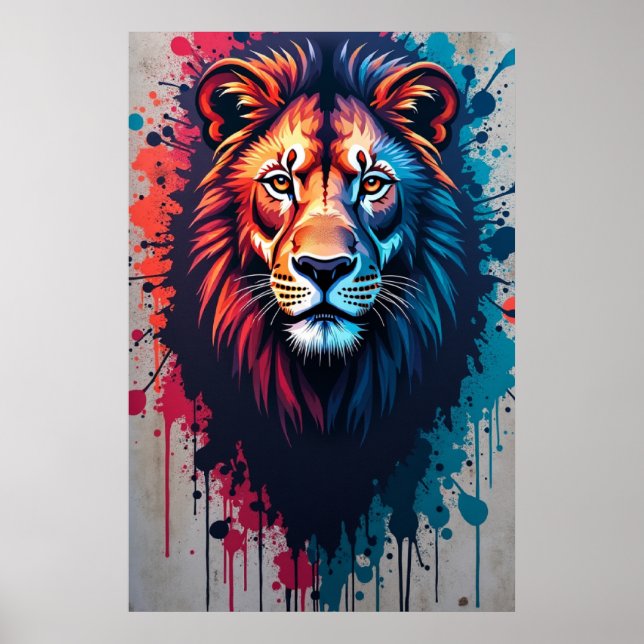 Majestätiges Löwe Graffiti-Kunstposter Poster (Vorne)