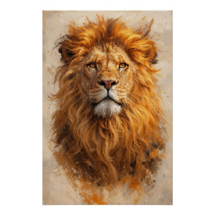 Majestätiges Löwenporträt – Golden Power Poster