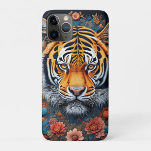 Majestätiges Tigerporträt umgeben von Blumen Case-Mate iPhone Hülle
