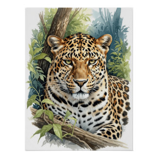 Majestätiges Wasserfarben-Leopardenporträt Poster