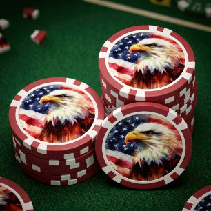 Majestätiges Weißkopfseeadler-Porträt mit amerikan Pokerchips