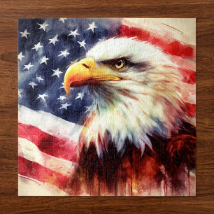 Majestätiges Weißkopfseeadler-Porträt mit amerikan Puzzle