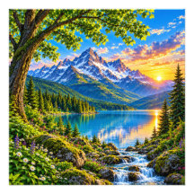 Majestätische Alpen-Bergsee-Sonnenuntergangs-Lands
