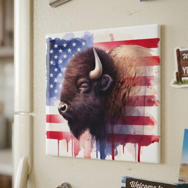 Majestätische amerikanische Bisons und patriotisch Magnet (Majestic American Bison & Patriotic Flag Artwork. Magnet)