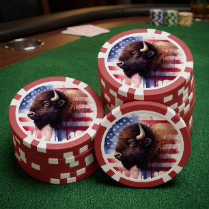 Majestätische amerikanische Bisons und patriotisch Pokerchips