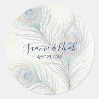 Majestätische Aquarell-Pfauenfeder-Hochzeit TLW26 Runder Aufkleber