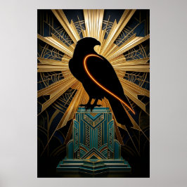 Majestätische Art Deco Falken Silhouette Gold & Tü Poster