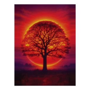 Majestätische Baum-Silhouette beim Sonnenuntergang Poster