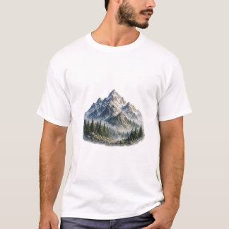 Majestätische Berg- und Waldlandschaft Aquarell T-Shirt