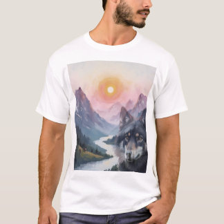 Majestätische Berge mit Wolfillusion T-Shirt