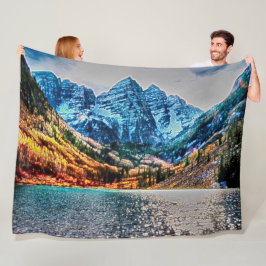 Majestätische Berge u. See-Acryllandschaftskunst Fleecedecke
