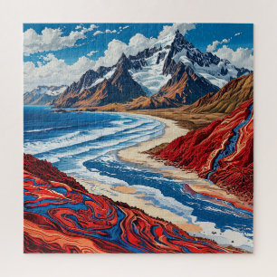 Majestätische Berglandschaft mit lebendigen Farben Puzzle