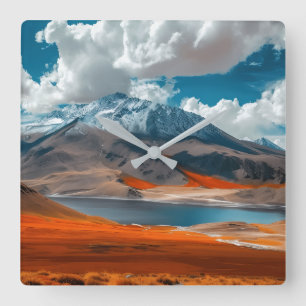 Majestätische Bergsee-Landschaft-Wanduhr  Quadratische Wanduhr