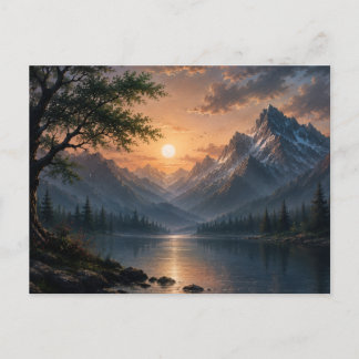 Majestätische Bergsee-Sonnenuntergangs-Leinwand-Wa Postkarte
