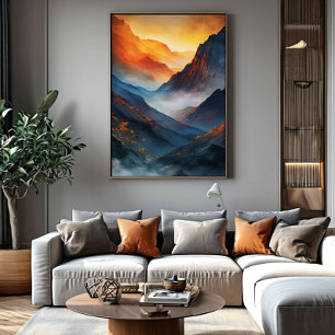 Majestätische Bergsonnenuntergangslandschaft Leinwanddruck