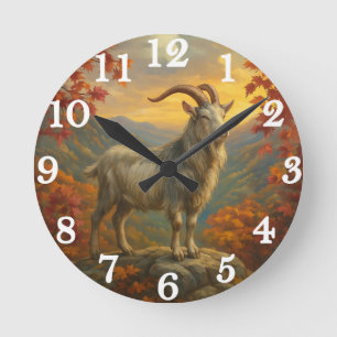 Majestätische Bergziege Herbstszene Runde Wanduhr