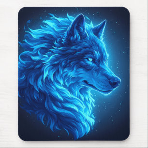 Majestätische Blaue Wolf Leuchtende Fantasy-Wildli Mousepad