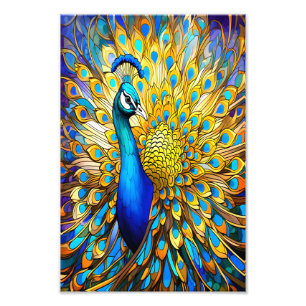 Majestätische Buntglas-Pfau-Kunst im Jugendstil Fotodruck