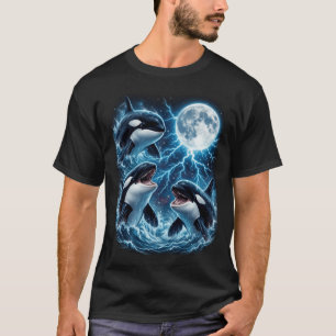 Majestätische drei Orca-Mond-Blitz-Meeresleben-Mon T-Shirt