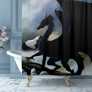 Majestätische Dunkle Drache Schwarze Fantasy Berge Duschvorhang