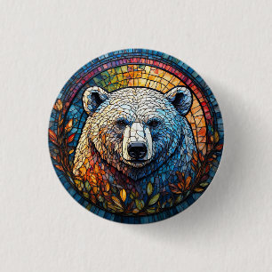 Majestätische Eisbärkunst aus Buntglas Button