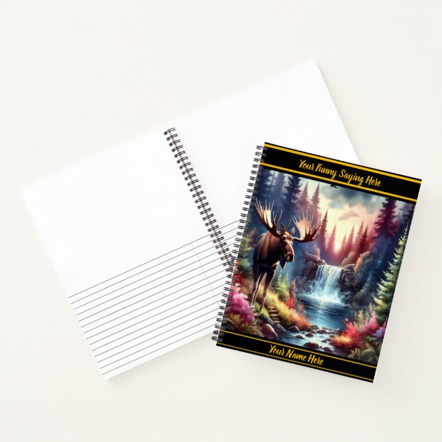 Majestätische Elche am ruhigen Wasserfall bei Dämm Notizbuch (Innenseite)