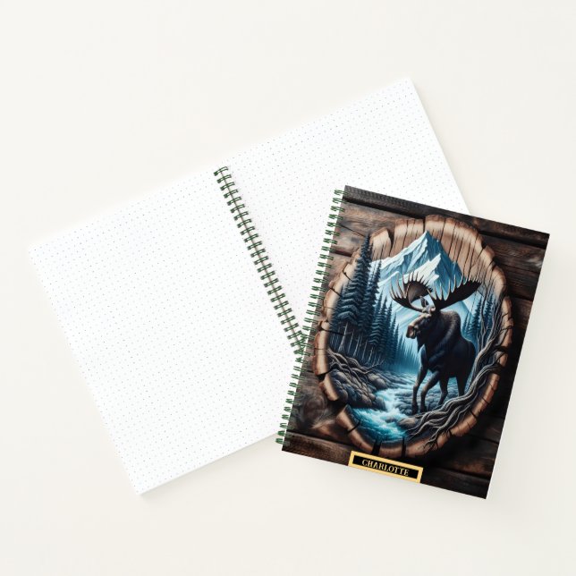 Majestätische Elche durch einen ruhigen Gebirgsbac Notizbuch (Innenseite)