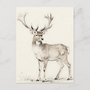 Majestätische Geweihhirsch-Skizze Postkarte