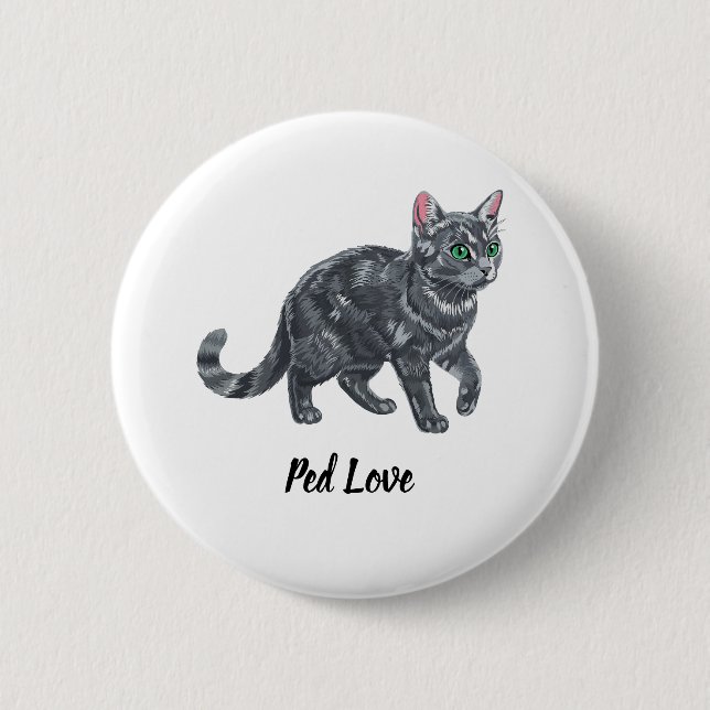 Majestätische graue getigerte Katze mit grünen Aug Button (Vorderseite)