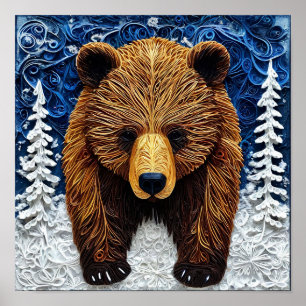 🐻 Majestätische Grizzlybär-Skulptur Kunst Glow ✨ Poster
