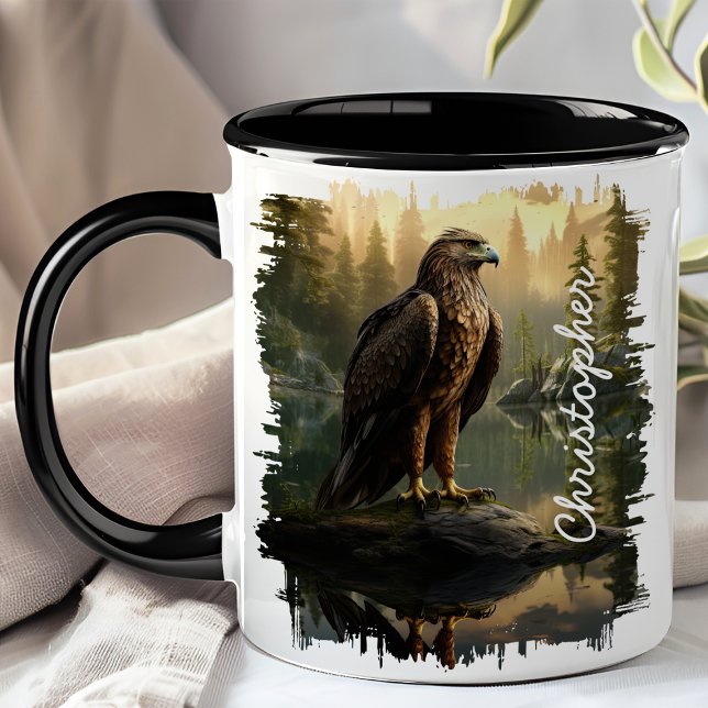 Majestätische Habicht-Waldsee-Illustration Tasse (Von Creator hochgeladen)