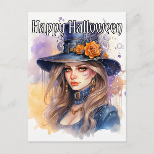Majestätische Hexenillustration Frohes Halloween Postkarte