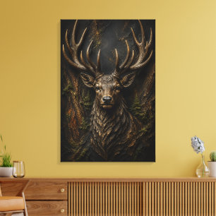 Majestätische Hirsch-Skulptur 3D Luxus-Wald-Fine-A Leinwanddruck