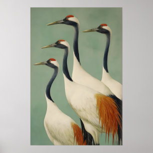 Majestätische japanische Kraniche Wandkunst Grün, Poster