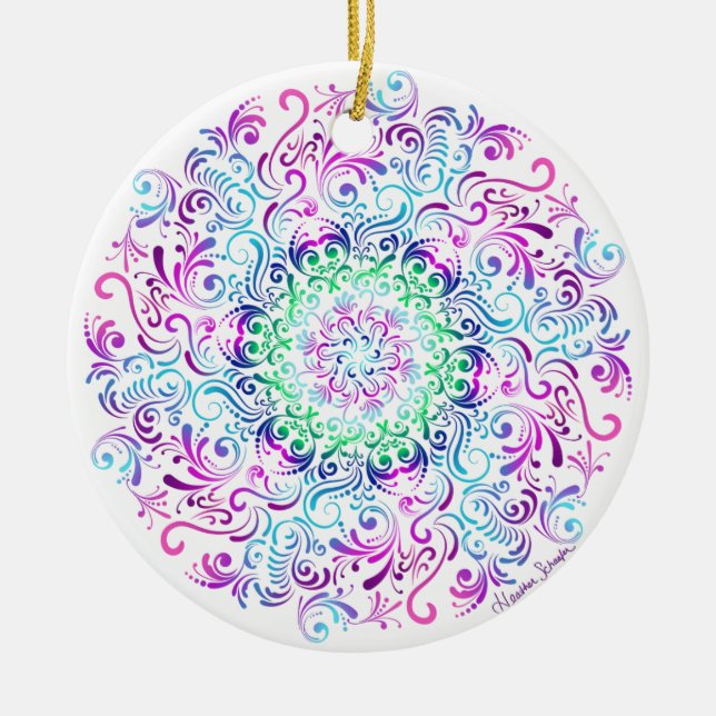Majestätische Kaleidoskop-Mandala auf Weiß Keramikornament (Vorne)