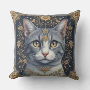 Majestätische Katze mit aufwendigen floralen golde Kissen