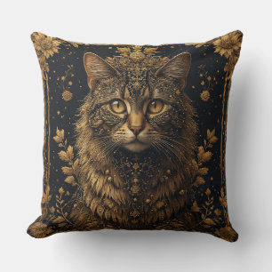 Majestätische Katze mit aufwendigen floralen golde Kissen