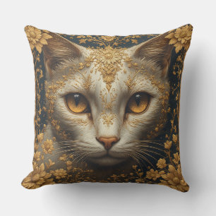 Majestätische Katze mit aufwendigen floralen golde Kissen