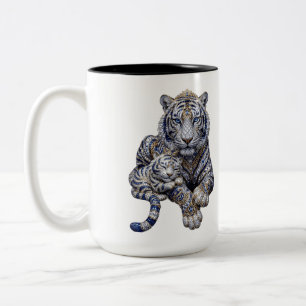 Majestätische königliche juwelenbesetzte weiße Tig Zweifarbige Tasse