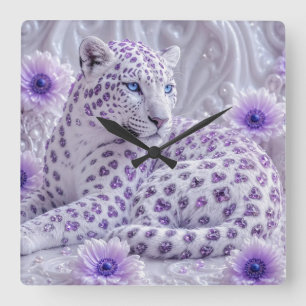 Majestätische königliche violette Juwel-Leopard-Ku Quadratische Wanduhr