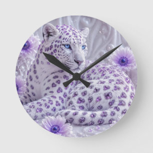 Majestätische königliche violette Juwel-Leopard-Ku Runde Wanduhr