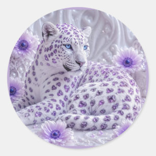 Majestätische königliche violette Juwel-Leopard-Ku Runder Aufkleber