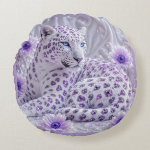 Majestätische königliche violette Juwel-Leopard-Ku Rundes Kissen