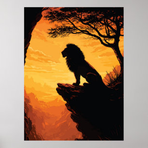 Majestätische Löwensilhouette Sonnenuntergang Klip Poster