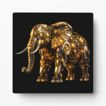 Majestätische metallische Gold-Elefanten-Holz-Wand